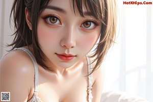 A close up of a woman in a white bra top.